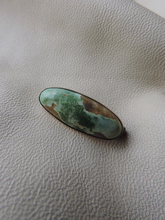 antique stone pin antique 14k gold green turquois… - image 1