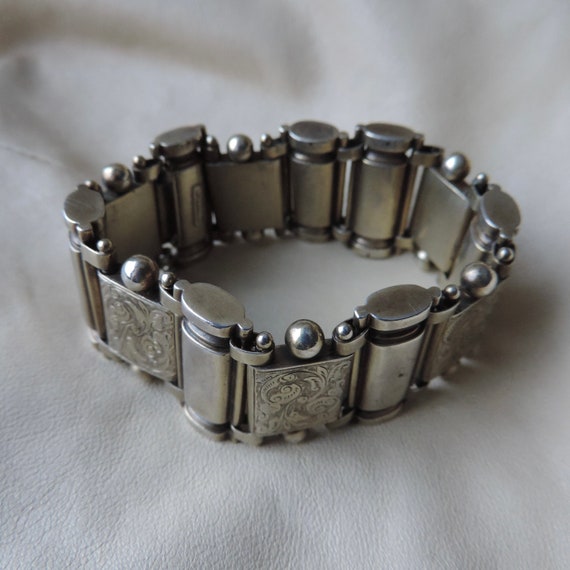 antique sterling silver bracelet wide sterling pa… - image 2