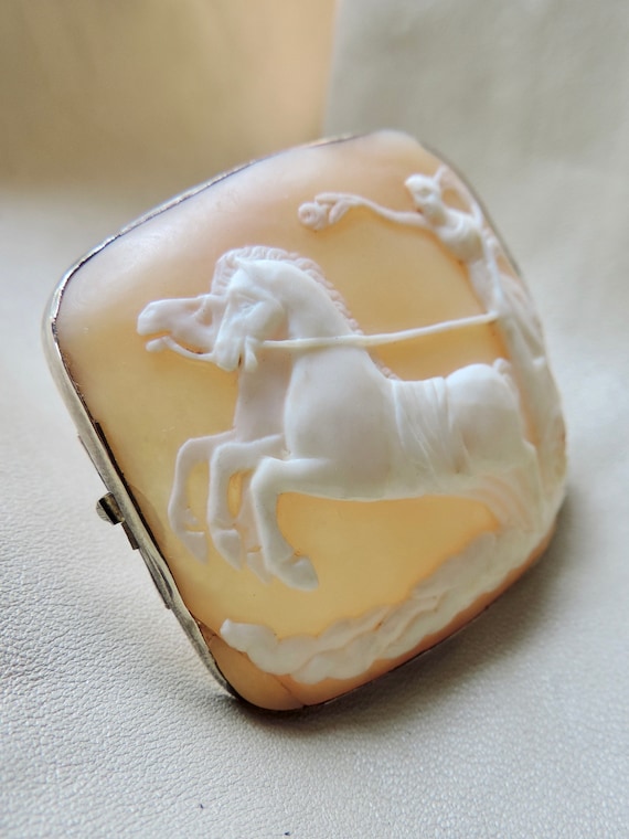 antique cameo carved shell cameo horse chariot ca… - image 4