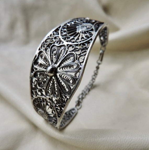 silver filigree bracelet vintage silver floral sh… - image 7