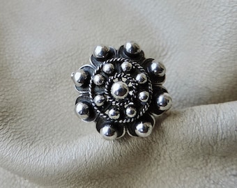 vintage ring sterling silver ball ring sterling stylized flower ring 925 ball ring vintage handmade sterling silver ring floral domed ring