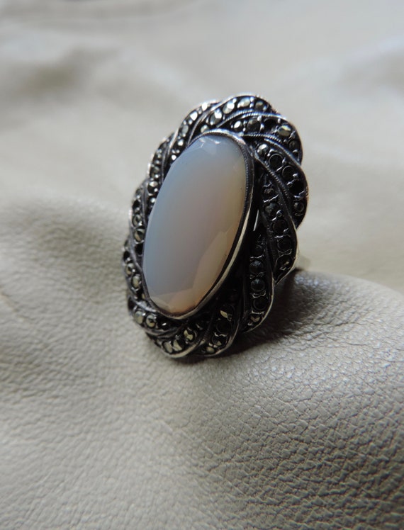 antique ring sterling silver marcasite ring art d… - image 1