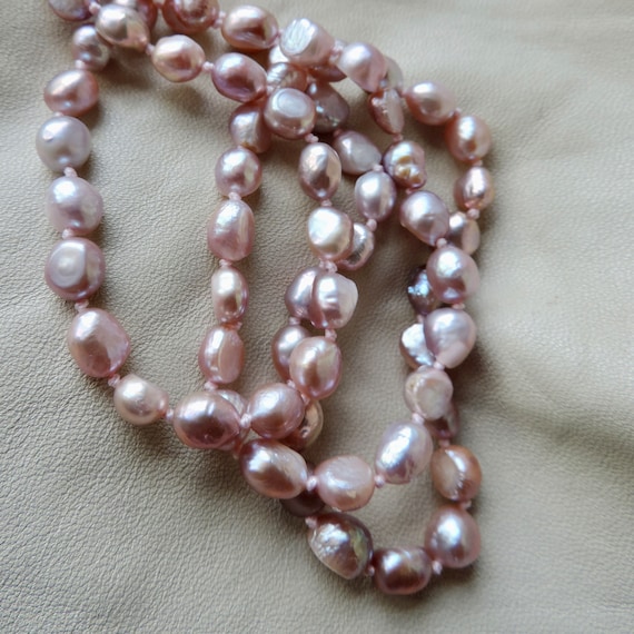 vintage keshi pearl necklace pink rainbow keshi p… - image 5