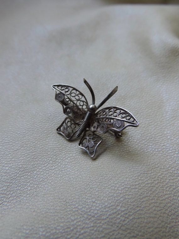 antique pin butterfly pin silver filigree pin anti