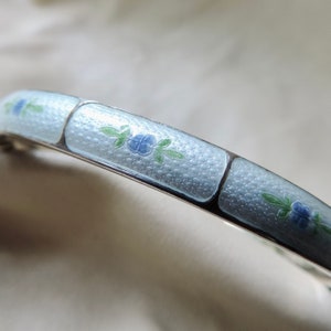vintage sterling silver guilloche bracelet hinged 925 enamel floral bracelet blue white sterling enamel bracelet