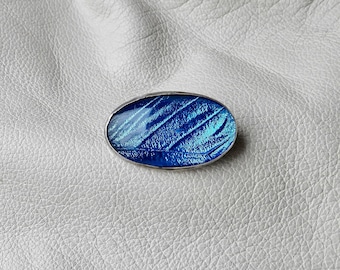 Vintage Sterling Silver Blå Morpho Fjärilsvinge Nål