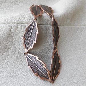 vintage copper leaf link bracelet stamped copper leaves chain panel