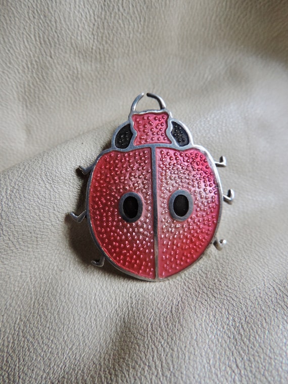 vintage pin lady bug enamel sterling pin red ename