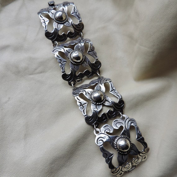 vintage sterling silver wide panel bracelet vinta… - image 6