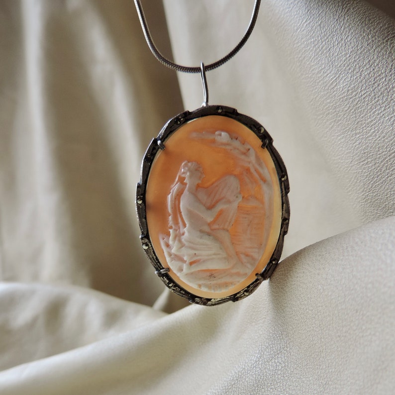 Vintage Cameo Hand Carved Shell Cameo 800 Silver Carved Shell Cameo ...
