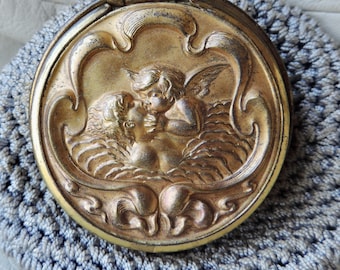 Vintage gehaakte engelenportemonnee: art nouveau-cherubijn, gouden bovenkant