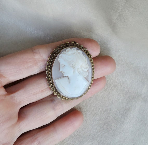 vintage cameo hand carved shell cameo pin pendant… - image 7