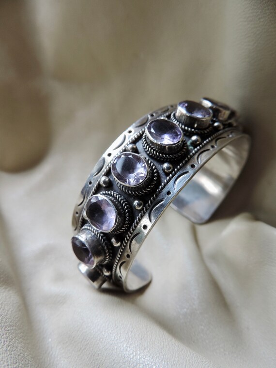 vintage sterling amethyst bracelet handmade sterling  - Gem