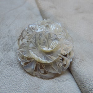 antique carved shell pin carved mother of pearl flower pin antique hand carved shell brooch mop shell brooch image 1