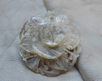 antique carved shell pin carved mother of pearl flower pin antique hand carved shell brooch mop shell brooch