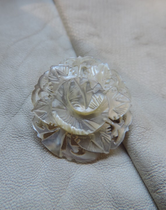 antique carved shell pin carved mother of pearl f… - image 1