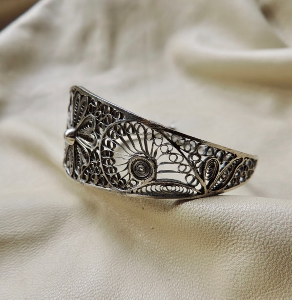 silver filigree bracelet vintage silver floral sh… - image 6