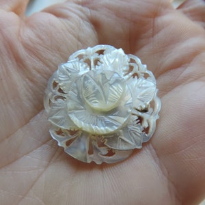 antique carved shell pin carved mother of pearl flower pin antique hand carved shell brooch mop shell brooch image 4