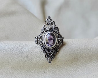 vintage sterling amethyst ring sterling filigree amethyst ring - vintage small amethyst filigree ring floral 925 gemstone ring purple stone