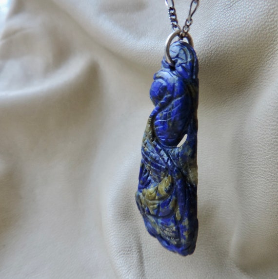 vintage pendant hand carved lapis lazuli dragon p… - image 4