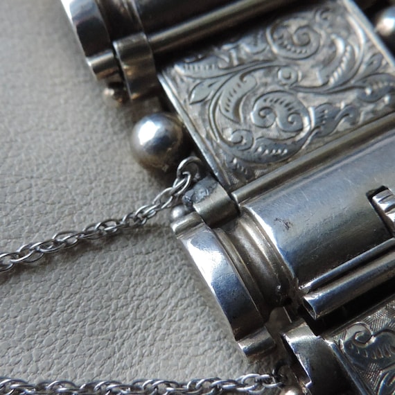 antique sterling silver bracelet wide sterling pa… - image 10
