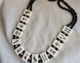 vintage necklace ma jong necklace handmade vintage mahjong necklace vintage mahjong tile necklace handmade mahjong game necklace