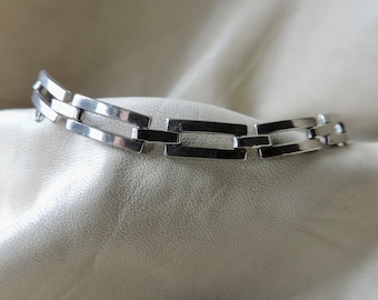 vintage sterling silver chain bracelet rectangular link 925 chain bracelet vintage thick link bracelet sterling chian unisex bracelet
