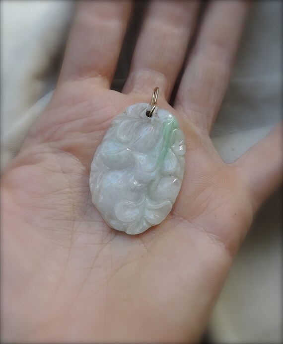 antique carved jade pendant authentic jade 14k ba… - image 4
