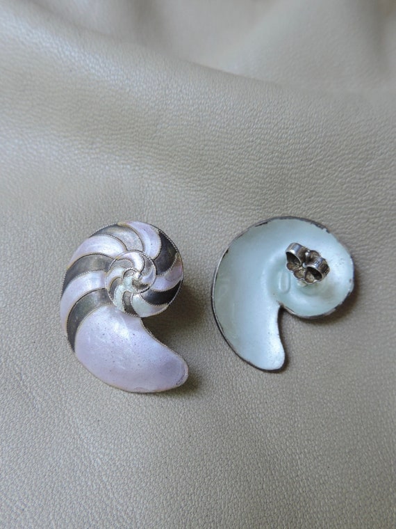 vintage earrings sterling silver enamel post earr… - image 5