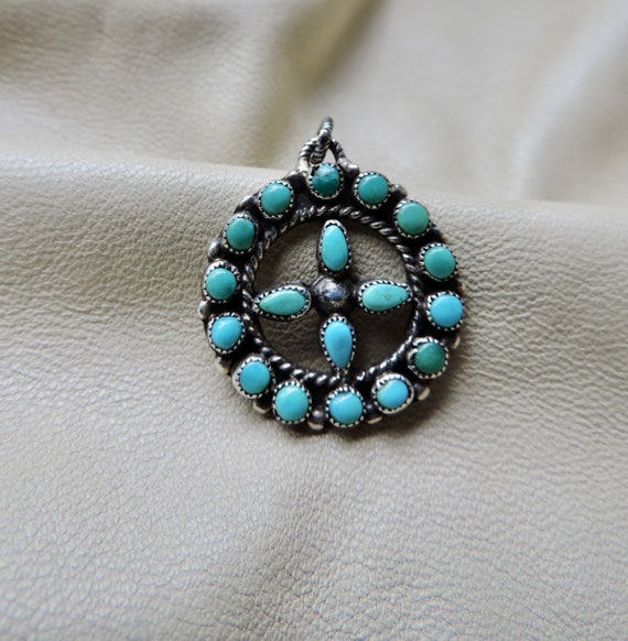 vintage sterling silver turquoise pendant handmad… - image 9