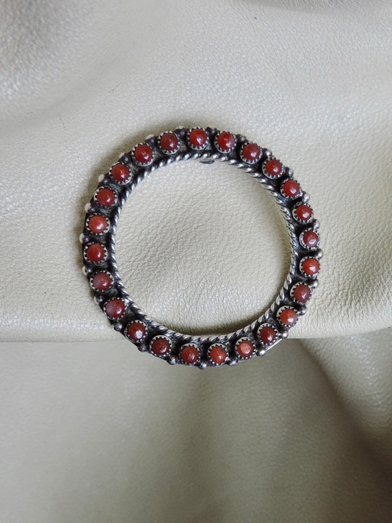 antique pin sterling silver round carnelian brooch