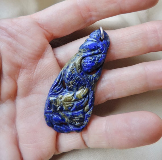 vintage pendant hand carved lapis lazuli dragon p… - image 3