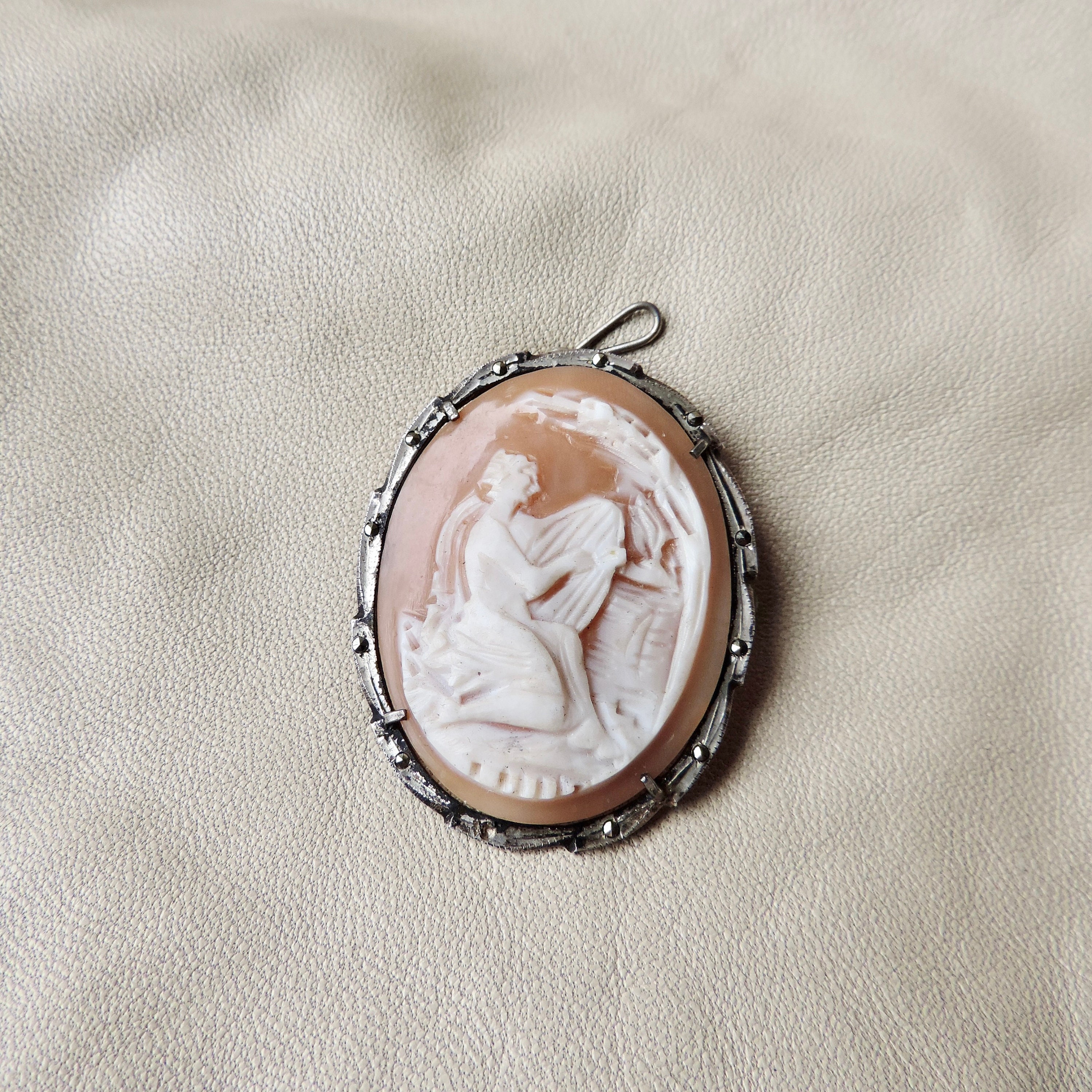 Vintage Cameo Hand Carved Shell Cameo 800 Silver Carved Shell Cameo ...