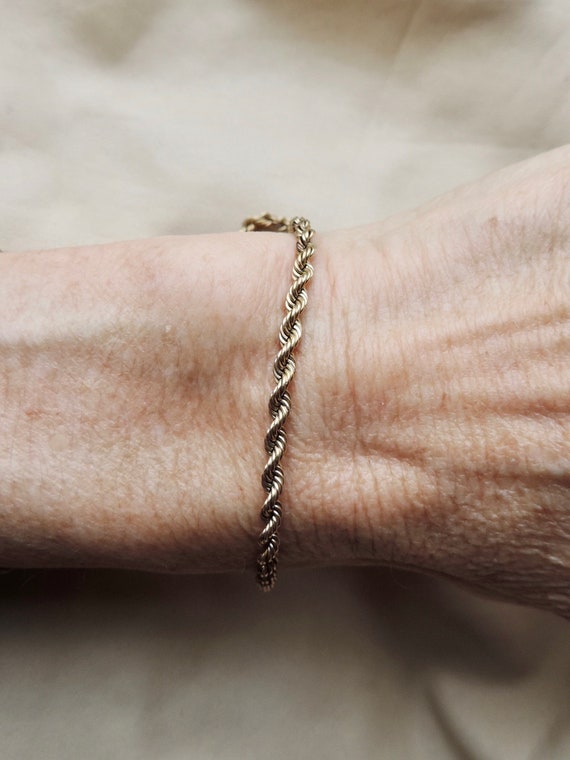 vintage gold rope bracelet 14k gold rope twist ch… - image 3