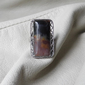 vintage sterling silver agate ring hand made 925 large rectangular gemstone ring brown black large sterling agate ring 925 vintage agate