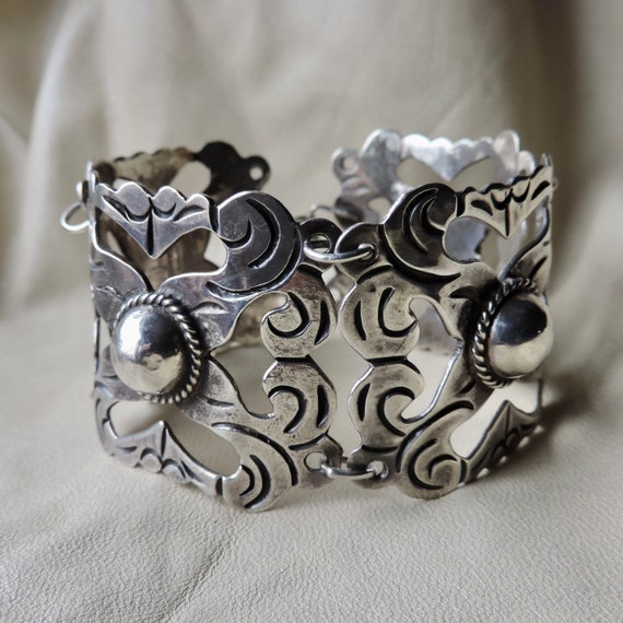 vintage sterling silver wide panel bracelet vinta… - image 1
