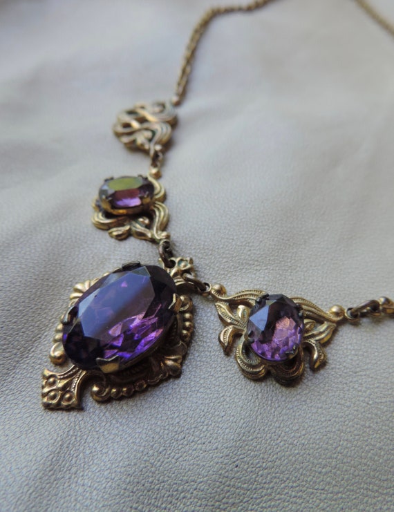 antique necklace stamped brass art deco necklace p