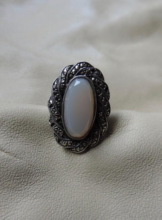 antique ring sterling silver marcasite ring art d… - image 5