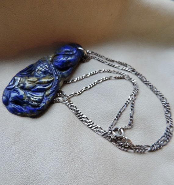 vintage pendant hand carved lapis lazuli dragon p… - image 9