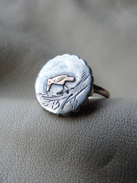 antique ring sterling silver ring aesthetic period ring antique bird ring tiny gold bird antique mixed metals ring gold silver ring