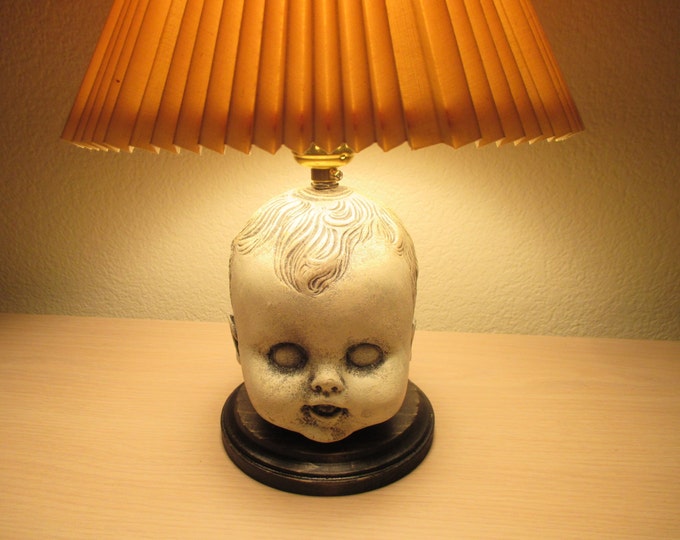 Creepy Doll Head Lamp Concrete & Wood Etsy