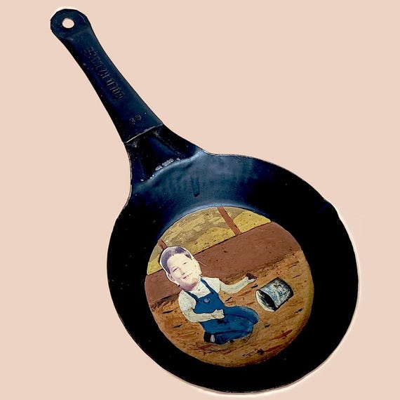 Weird Outsider Art Painted Cowboy Skillet