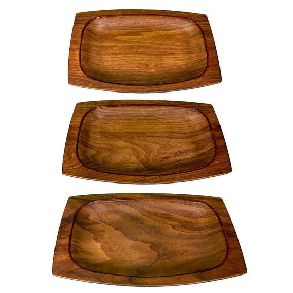 3 Mid-Century Weavewood Walnut Serving Trays