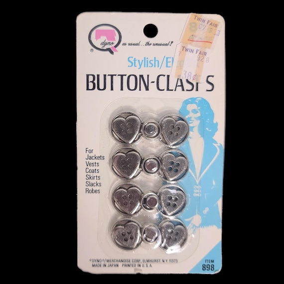 1960s Dyno Heart Shaped Button Clasps, Made in Japan