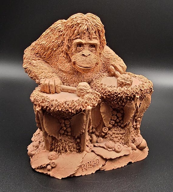 TIM WOLFE Rare Unpainted RINGO Orangutan Drummer Sculpture, 2000