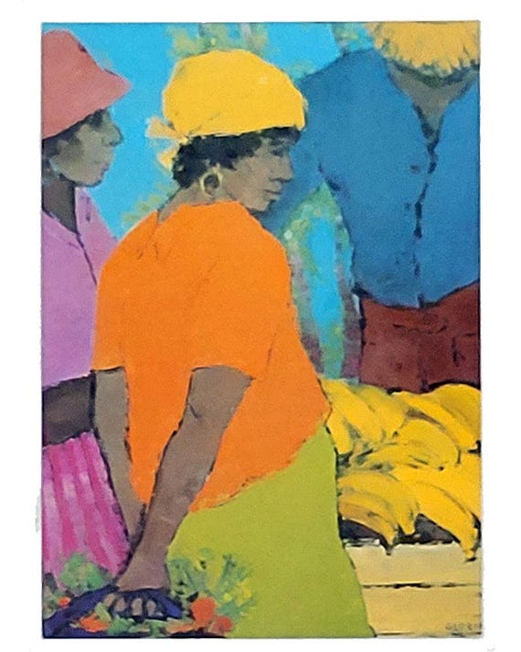 GLORIA LYNNE Untitled 1970 Caribbean Woman Litho Print with Yellow Mat Board