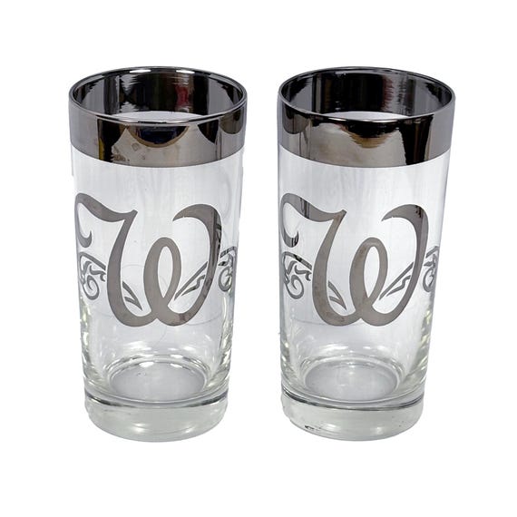 1950s Dorothy Thorpe Silver Band W Monogram Highball Glasses