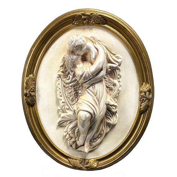 Entwined Lovers Vintage Chalkware Wall Plaque 16"