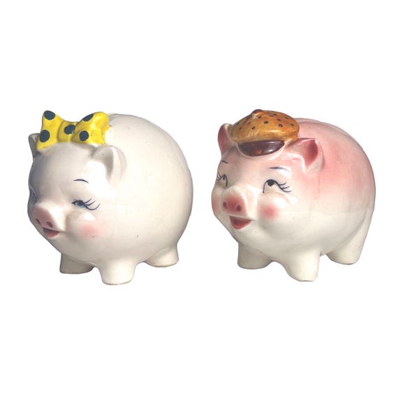 Pair of Rare Occupied Japan Porcelain Piggy Banks