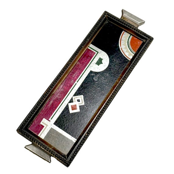Vintage Reverse Painted Art Deco Cocktail Serving Tray 6x17" Bauhaus Suprematism